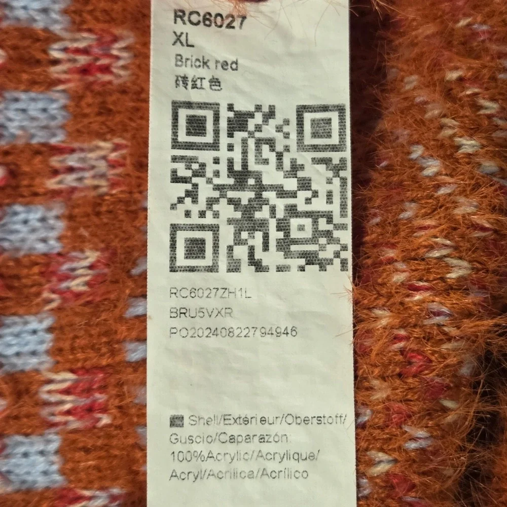 Fuzzy Boho Women's Open Front Long Cardigan Fringe Hem Orange Multi Size XL
